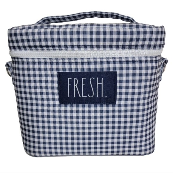 Rae Dunn FRESH Lunchbox Blue White Buffalo Check Gingham Plaid Insulated - Picture 1 of 8